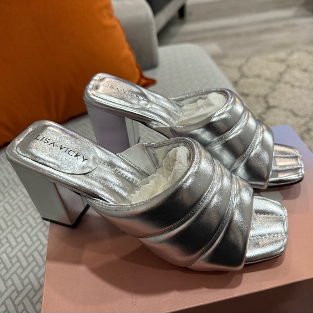 Silver Metallic Heeled Sandals